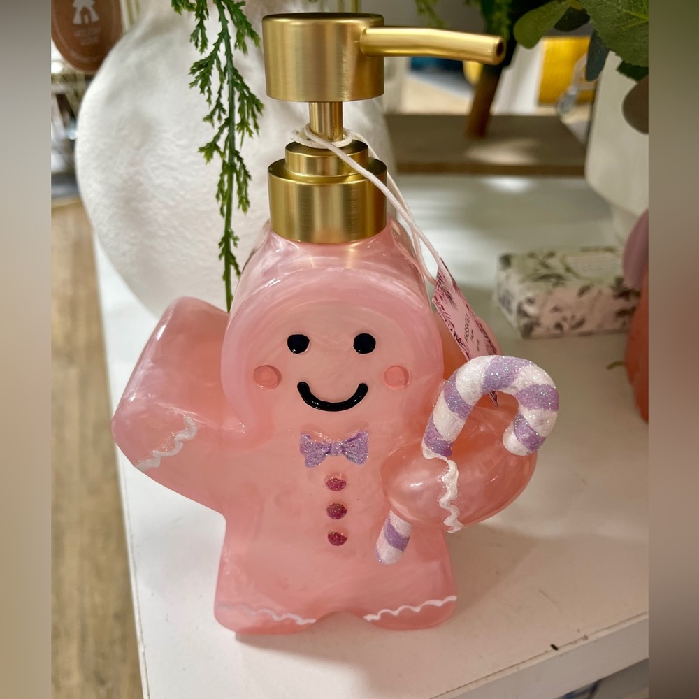 Pink Christmas Pink Gingerbread w/ Purple Candy Cane Soap Dispenser Viral NWT